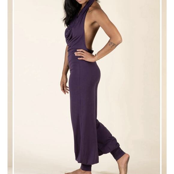 Aria Lattner Aria Cuffed Jumpsuit Open Back Halter Womens XS Purple Handmade - Picture 1 of 12